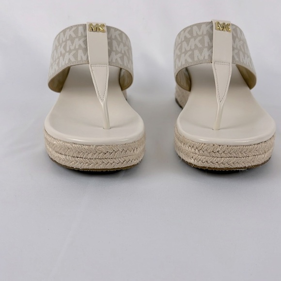 Michael Kors Verity Espadrille Wedge Sandals Cream Size 7 Signature Logo Pattern - Picture 11 of 16